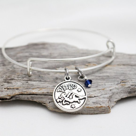 September Virgo Adjustable Charm Bangle - Handmade Zodiac Bracelet - Picture 1 of 13